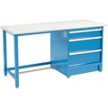 Global Industrial 72Wx30D Modular Workbench W/ 3 Drawers, Plastic Laminate Safety Edge, Blue 711146